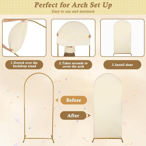 7.2FT Arch Backdrop Cover, Beige Spandex Arch Cover Stretchy Backdrop Stand Cover with Balloon Tying Tools for Wedding Ceremony Baby Shower Birthday Party Photo Background Arch Decorations