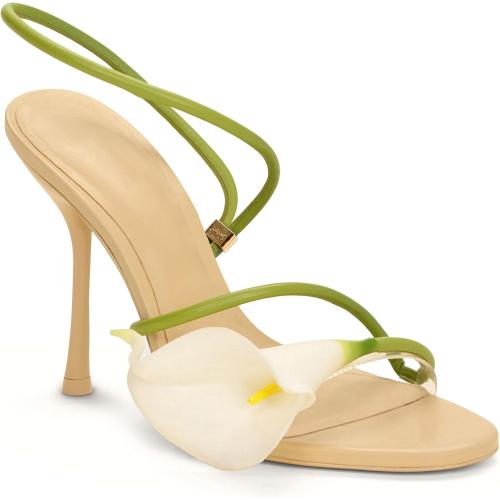 SIZE 8 Flower High Heels for Women Calla Lily Open Toe Floral Stilettos Heels Sexy Strappy Wedding Birthday Dressy Heeled Sandals
