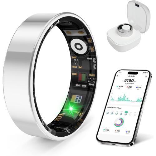 Smart Health Ring, Featuring Stress and Sleep Monitoring Functions, Compatible with iOS and Android, Waterproof Fitness Tracker for Women & Men, No Subscription Fee. (Silver, 9)