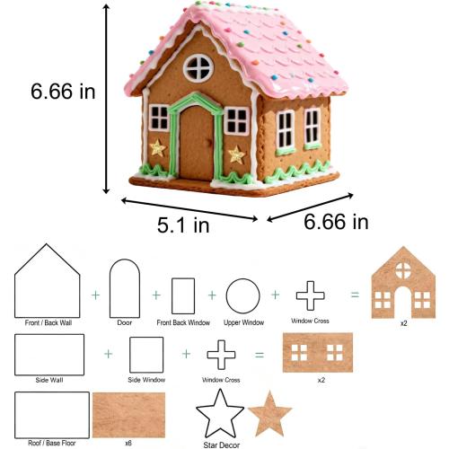 10Pcs Gingerbread House Cookie Cutters Set for Christmas Winter Holiday Baking and Decoration, Stainless Steel 3D Gingerbread House Kit for Kids Adults, Gift Package