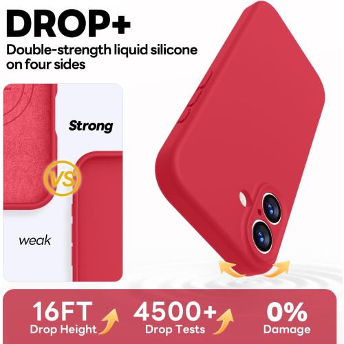 Vooii Magnetic for iPhone 17 Case, Compatible with Magsafe (Premium Liquid Silicone) (Integrated Camera Control Button) Full Body Protective Anti-Scratch Microfiber Lining 6.3, Red