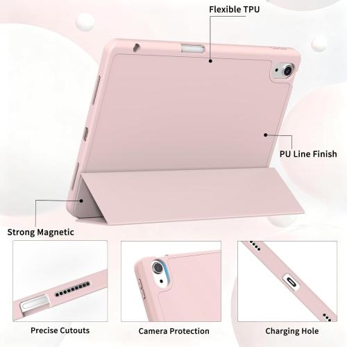 Case for iPad Air 11-Inch M4/M3/M2 2026/2025/2024, iPad Air 5/4 (2022/2020 5th/4th Generation 10.9-Inch) with Pencil Holder, Slim Stand Soft Back Support Touch ID, Auto Wake/Sleep, Light Pink