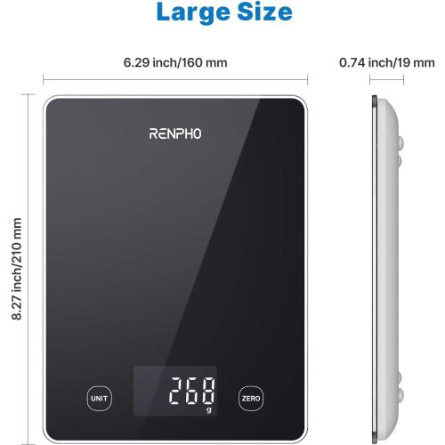 RENPHO Digital Kitchen Scale, Smart Food Weight Scale with Nutritional Calculator, Gram Scale for Weight Loss Cooking Baking Keto Macro Diet, Black Glass, 22lb/10kg