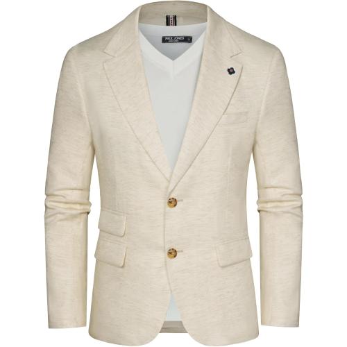 PJ PAUL JONES Men's Sport Coats and Blazers Linen Cotton Blazer Regular Fit 2 Buttons Suit Jacket with Removable Brooch