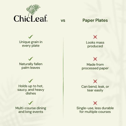 Chic Leaf Palm Leaf Compostable Plates - 6 Square, Pack of 50 - Disposable Dinnerware - Rustic Bamboo Appetizer Plates - Charcuterie Boards & Biodegradable Serviceware