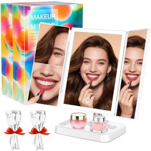 BERTHALESS 2 Pack for Mom Makeup Mirror Vanity Mirror with Lights, 14.4 L x 9.1 W Rechargeable Lighted Mirror with 1X 2X, 3X, Magnification