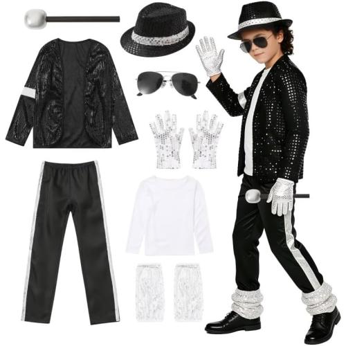 Boys Halloween Costume Set 8 Pcs 80s 90s Retro Dance Disco Cosplay
