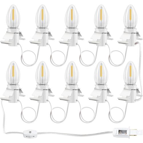 Christmas Village Lights with 10 LED Warm-White Bulb,Decoration for Christmas Village Houses,Halloween Holiday,C7 Light Cord
