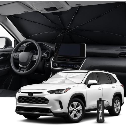 Andalus Brands Windshield Sun Shade for Cars, SUVs & Trucks – Foldable Umbrella Sun Visor for Car, Heat & UV Protector with Storage Pouch (Large (61x35 inch))