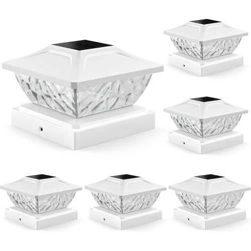 Solar Post Cap Lights Outdoor 6 Pack, 2 Mode Bright Fence Post Solar Lights Outdoor Waterproof, Deck Fence Post Cap Light Solar Powered for 4x4 4.5x4.5 5x5 Posts in Garden Decor