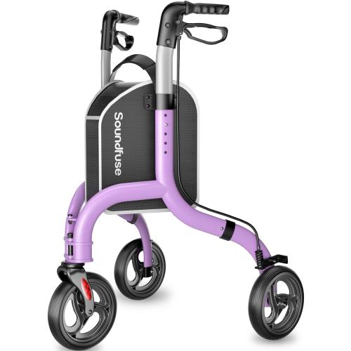 soundfuse Lightweight 3 Wheel Walkers for Seniors, Foldable Aluminum Frame | Weighs only 10.2lbs, Height Adjustable, Removable Storage Bag, Three Wheel Rollator Walker for Indoor and Outdoor Use