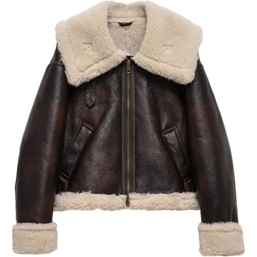 LY VAREY LIN Women Faux Leather Jacket with Faux Fur Lining Warm Winter Biker Coat Large