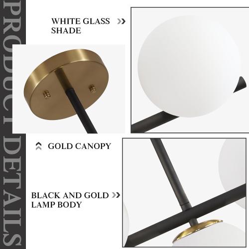 KCO Lighting Black and Brass Linear Pendant Light Mid Century Modern Sputnik Chandelier 7 Lights Milk Glass Globe Kitchen Island Pendant Lighting for Dining Room Living Room