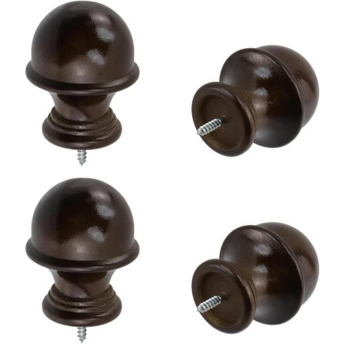 T Tulead Wooden Curtain Rod Finials Curtain Rod Holders Wardrobe Rod Brackets Brown, 4PCS