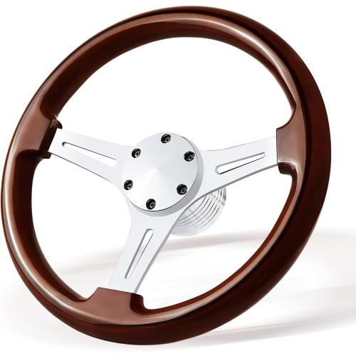 13.8 Boat Steering Wheel with 3/4 Tapered Shaft, 6 bolts Wood Grain Classic Nostalgia Boat Steering Wheel for Seastar and Verad, for Marine Boats, Yacht,Vessels,Pontoon Marine-Mirrored-silver