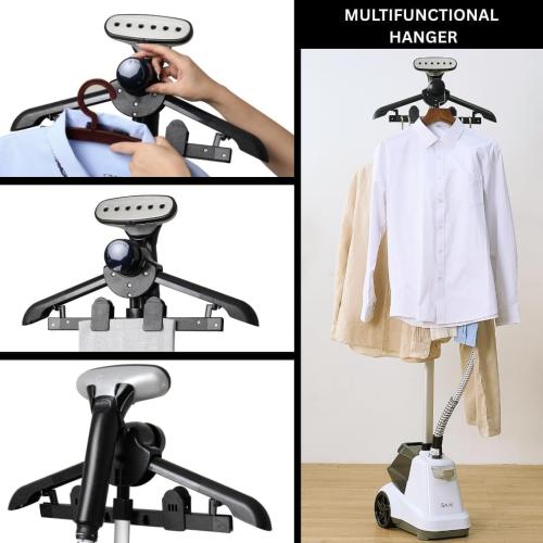 SALAV® Heavy Duty Commercial Full-Size Garment Steamer with Foot Pedals and Extra Large 3L (101.5 oz) Water Tank, 1800 watts, 90 min of Continuous Steam (White) (Renewed)