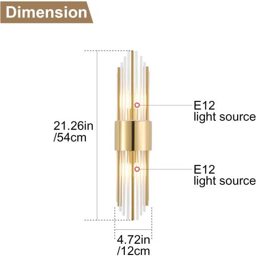 Gold Sconces Wall Set of 2, 2-Light Modern Brushed Titanium Gold Wall Sconce, Gold Vintage Crystal Wall Sconce, Modern wall sconces, for Living Room, Bathroom, Vanity, Staircase, Hallway