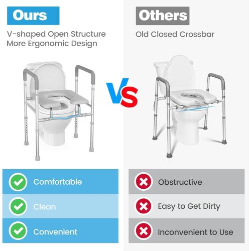 Raised Toilet Seat with Handles, HSA 400LB Adjustable Width and Height Elevated Toilet Seat Riser for Seniors with Cozy Padded Armrests Handles Paper Holder Bedside Commode for Elderly, Silver