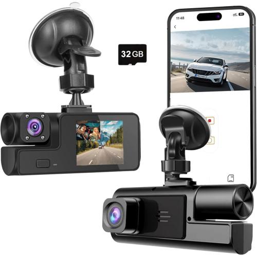 WiFi 1080P Dual Dash Camera for Car Front and Inside Dashcam Car Security Video Recorder,170°Wide Angle Vehicle Cam,WDR,G-Sensor,Loop Recording,Night Vision (WiFi Dual Dash Cam with 32G Card)