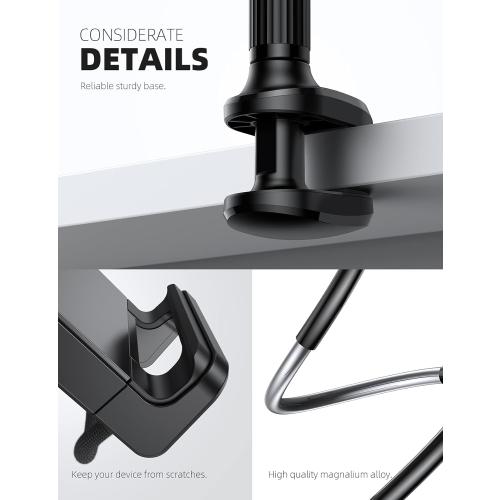 Lamicall Gooseneck Tablet Mount Holder for Bed - Flexible Tablet Arm Clamp for Bed Compatible with Pad Mini 7.9, Air 9.7, Pro 10.5, Kindle, Switch, Galaxy Tabs, More 4.7-11 Device - Black