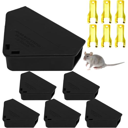 Mouse Baits Station with Keys, Key Required Mouse Stations, Mice Bait Stations, Mice Traps Static Keeps Pets Safe Indoor & Outdoor,Black 6 pcs