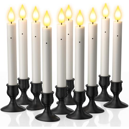 PChero 10 PCS Window Candles with Dusk to Dawn Sensor, 7.2 Flameless Taper Candles Battery Operated with Black Holders, LED Candle Sticks Christmas Window Lights for Home Christmas Holiday Decor