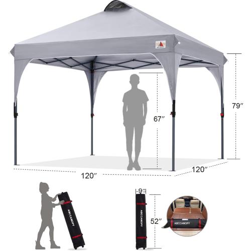 Size 10x10 Color Grey ABCCANOPY Outdoor Pop up Canopy Tent, 10x10 Instant Portable Canopy for Camping, Beach, Backyard,Gray