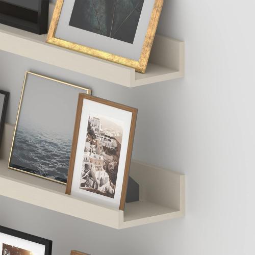Giftgarden 16 Inch Floating Shelves Wall Mounted, Creamy White Beige Wood-Grain Wooden Ledge Shelf for Bathroom Bedroom Living Room Kitchen Nursery, Set of 3 Different Sizes