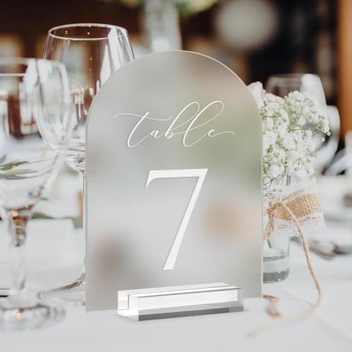 JINMURY Frosted Arch Table Numbers for Wedding, 5x7 Inch Acrylic Table Numbers 1-10 with Stands, Frosted Acrylic Arch Tabletop Sign with Holder for Centerpiece, Reception, Wedding, Party, Event