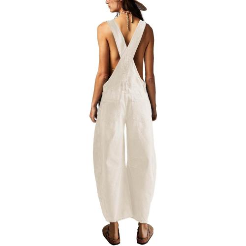 Size M ReachMe Womens Casual Adjustable Bib Overalls Classic Wide Leg Jumpsuits Vintage Barrel Overalls Baggy Pants with Pockets