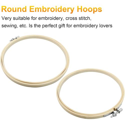 Biaungdo 6 Pieces 7 Inch Embroidery Hoops, Round Wood Embroidery Hoops, Adjustable Bamboo Circle Cross Stitch Hoop Ring, Wooden Embroidery Frames for Art Craft Sewing, Christmas Decoration