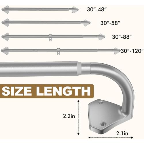 Silver Curtain Rods for Windows 48 to 84 inch, 5/8 inch Adjustable Wrap Around Blackout Curtain Rods for Bedroom & Outdoor