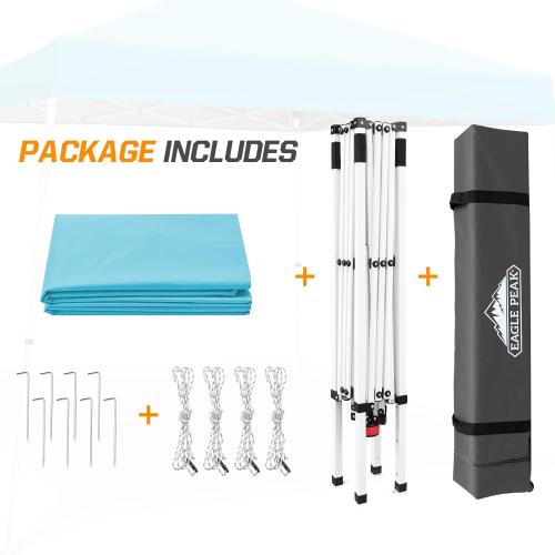 EAGLE PEAK 10x10 Slant Leg Pop-up Canopy Tent Easy One Person Setup Instant Outdoor Beach Canopy Folding Portable Sports Shelter 10x10 Base 8x8 Top (Light Blue)