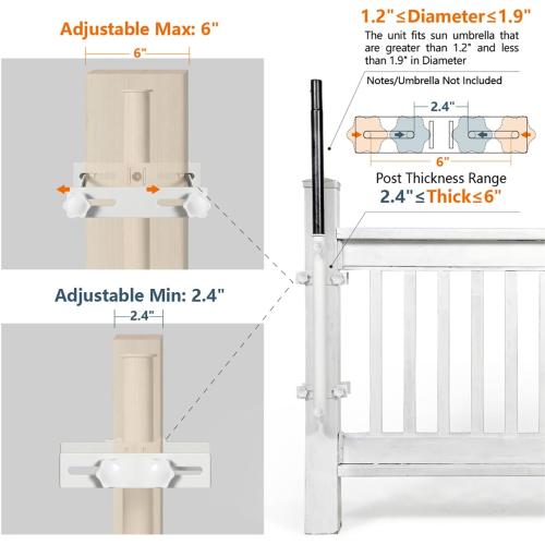 304 Stainless Steel Umbrella Deck Mount, Patio Umbrella Holder, Post White | Fits Umbrellas up to 1.9, Easy Installation, Sturdy, Save Space, Heavy Duty Outdoor Umbrella Base, Railing Mounting Brackets