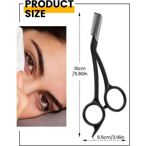 BEZOX Eyebrow Scissors with Comb - Stainless Steel Eyebrow Trimmer for Women and Men, Precision Eye Brow Comb Scissors, Sleek Eyebrows Shaping Grooming Kit - Black