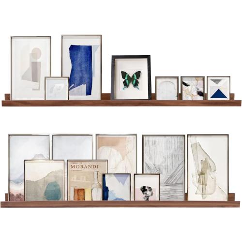 AZSKY 48 Inch Floating Wall Ledge Bookshelf Light Walnut Kids Book Trophy and Family Picture Photo Frames Display Shelves Wall Mounted a Set of 2