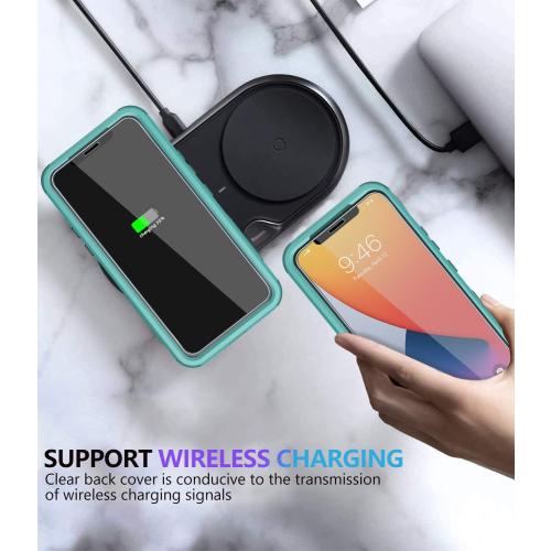 Diverbox for iPhone 14 Case [Shockproof] [Dropproof] [Tempered Glass Screen Protector],Heavy Duty Protection Phone Case Cover for Apple iPhone 14 (Teal-3in1)