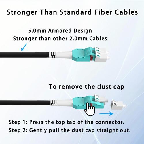 50M/165FT OM3/OM4 LC to LC Outdoor Armored Fiber Optic Patch Cable, Multimode Duplex 50/125μm, 10Gb/40Gb/100Gb, Industrial TPU Jacket, Direct Burial, Uniboot, MMF, OD 5mm, Pulling Eye Kit Installed