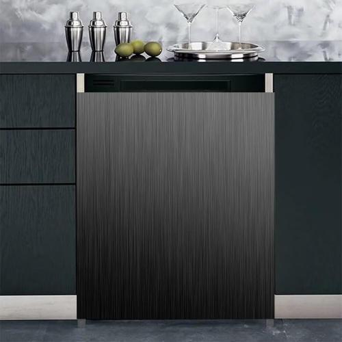 Black Brushed Stainless Steel Dishwasher Magnet Skin Cover, Black Metal Pattern Front Dishwasher Cover Magnet Decoration, Stainless Steel Home Cabinet Decals Appliances Sticker - 23L x 26H Magnetic
