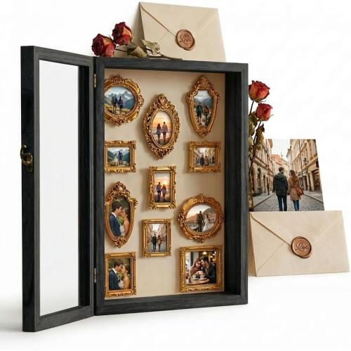 13x16 Nature Wood Black Shadow Box Frame, 1.57 Deep Glass Door with Lock | Solid Hardwood, Front Glass Door & Lock, Linen Back, Hidden Mounts, Perfect for Wedding Flowers, Pictures & Memory Box