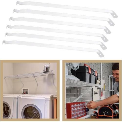 6 PCS Wire Shelf Brackets, 17 Inch Long Closet Shelf Brackets with Screws, Metal Support Bracket for Wire Closet Shelving, Heavy Duty