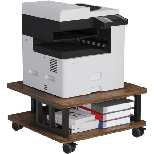 Mobile Printer Stand, 2-Tier Large Printer Shelf for Laser 3D Printer Office Machine with Storage, 23.6x23.6 Wood Printer Cart Under Desk Rack with Wheels for Office Home Kitchen (Brown)