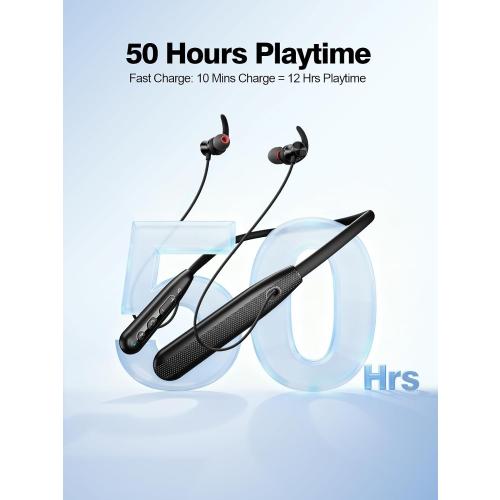 Rythflo Neckband Bluetooth Headphones, ENC IPX7 Sweatproof Sport Earbuds with AI-Enhanced Mic Vibration Call Alert, 50H Playtime Deep Bass Wireless Waterproof Earphones for Work Running Workout Gym