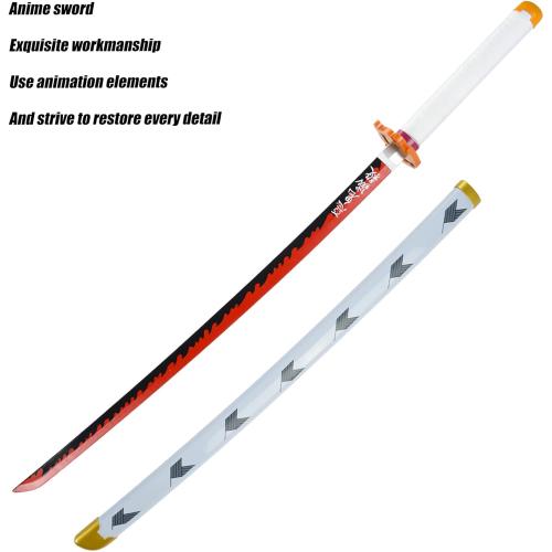 Demon Slayer Sword 41inch,with Display Stand and Belt, Rengoku Sword/Tanjiro Sword/Zenitsu Sword/Anime Original Texture,for Demon Slayer Cosplay and Collection,Various Styles Available