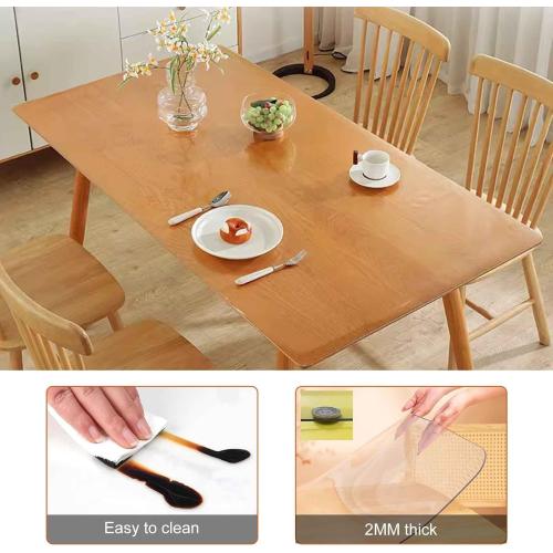 Clear Plastic Table Top Protector Cloth Waterproof Oilproof Stain Resistant Wipeable 2mm Thick Table Cover for Dresser End Table Workbench Computer Desk(39.4x118.1in/100x300cm)