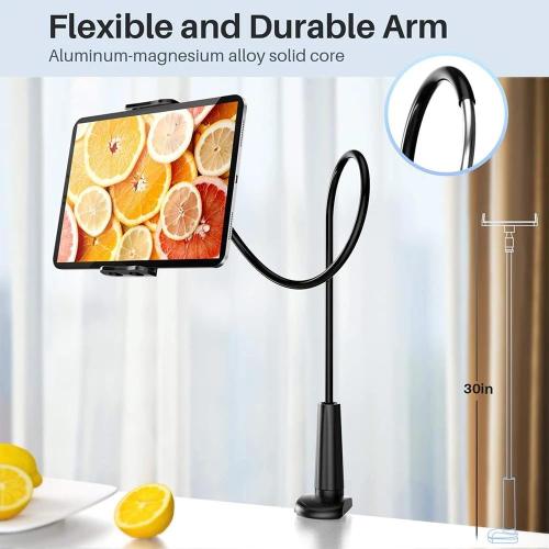 Gooseneck Tablet Holder Cell Phone Holder, Universal 360° Flexible Tablet Stand, Lazy Arm Holder Clamp Mount Bracket Bed for iPad Mini/Air, Samsung Galaxy Tab and 4.7-11 Devices(Black)