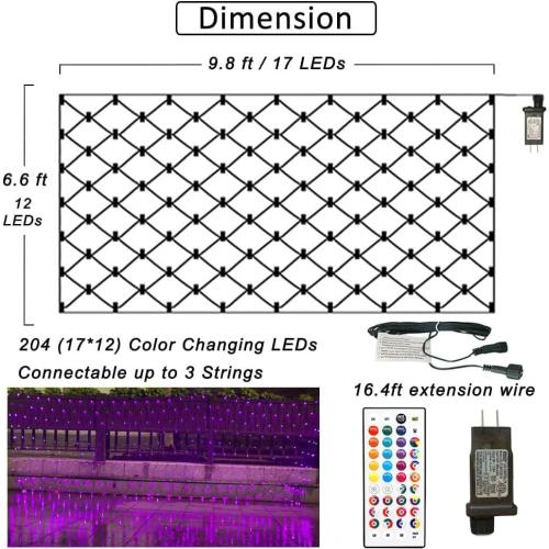 OYCBUZO 204 LED Net Lights, 9.8ft x 6.6ft 35 Colors Changing Christmas Mesh String Lights, Connectable Fairy Light Waterproof Outdoor Easter Decorations for Tree Bushes Holiday Party Garden
