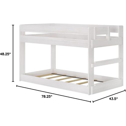 2BOXS Max & Lily Modern Farmhouse Low Bunk Bed, Twin-Over-Twin Bed Frame For Kids, White Wash