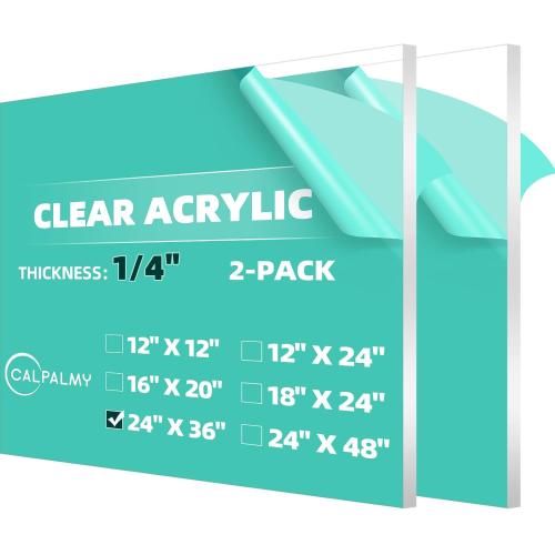 CALPALMY (2-Pack) 24 x 36 Clear Acrylic Sheet Plexiglass 1/4” Thick; Use for Craft Projects, Signs, Display Cases, Sneeze Guard and More; Cut with Cricut, Engraver, Power Saw or Hand Tools