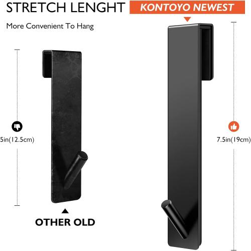 Shower Door Hooks(7.5 Inch),Extended Over Door Hooks for Bathroom Frameless Glass Shower Door,Stainless Steel Towel Hooks,Heavy Duty Rack Hooks for Robe,Towel-2 Pack-Black